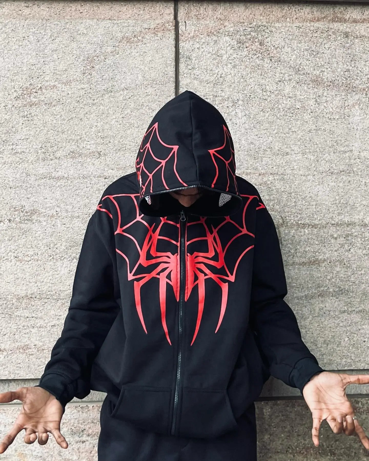 Couple Spider Hoodie Set – Zip-Up Spider Mask Hoodie Tracksuit for Men & Women Streetwear