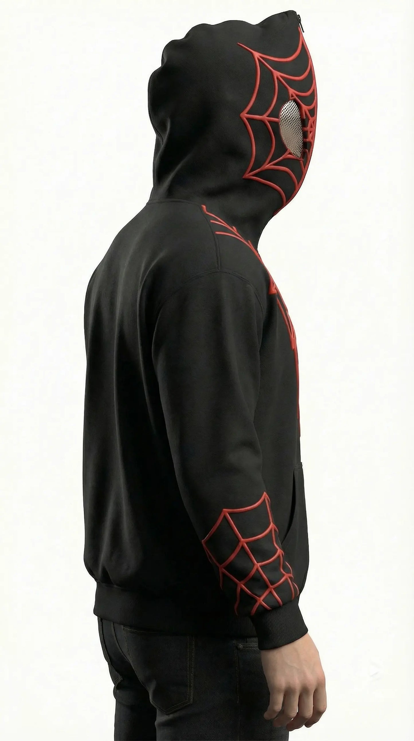 Spider Web Mask Zip-Up Hoodie –  Streetwear Full Face Hoodie Jacket for Men & Women | Gothic Anime Style Oversized Sweatshirt