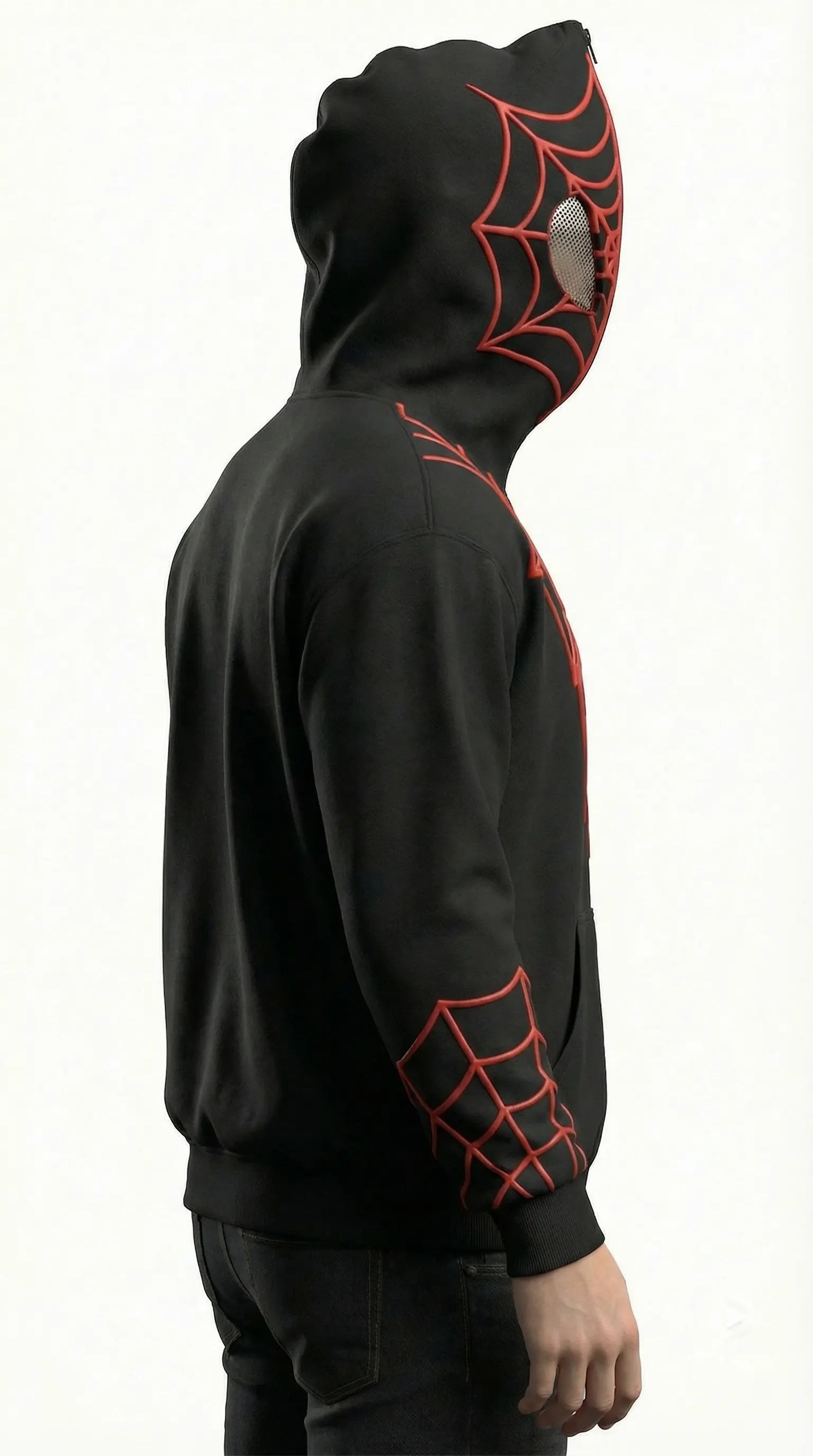 Spider Web Mask Zip-Up Hoodie –  Streetwear Full Face Hoodie Jacket for Men & Women | Gothic Anime Style Oversized Sweatshirt
