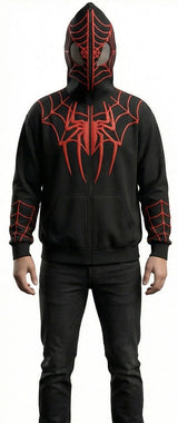 Spider Web Mask Zip-Up Hoodie –  Streetwear Full Face Hoodie Jacket for Men & Women | Gothic Anime Style Oversized Sweatshirt