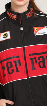 Ferrari F1 Racing Jacket – Black & Red Motorsport Streetwear Jacket for Men & Women