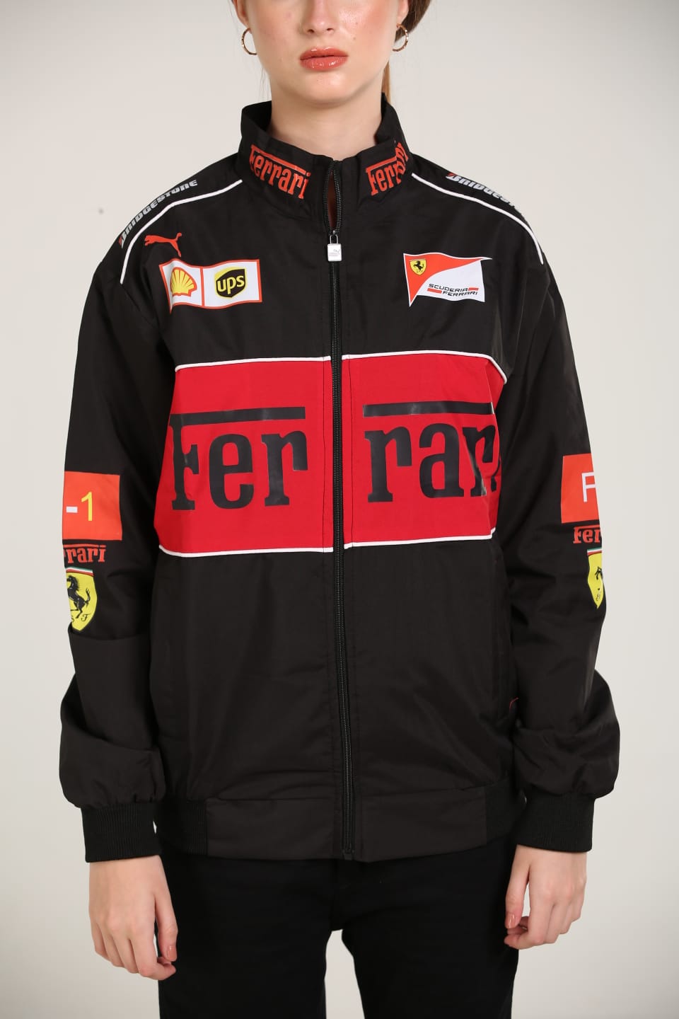 Ferrari F1 Racing Jacket – Black & Red Motorsport Streetwear Jacket for Men & Women