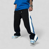 Men’s Wide Leg Track Pants with Side Zip Detail – Oversized Streetwear Pants, Contrast Panel Joggers for Casual & Urban Style