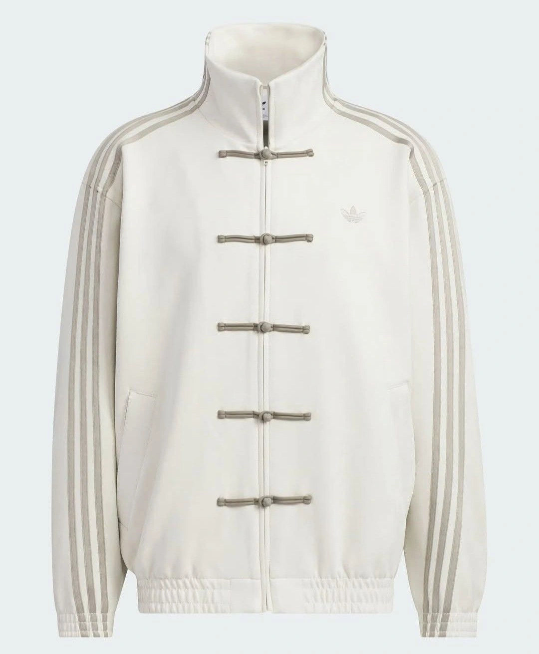 Oversized White Chinese Knot Jacket – Korean Streetwear High Neck Zip-Up Track Jacket