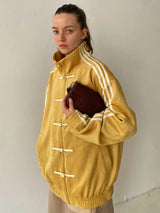 Oversized Mustard Yellow Chinese Knot Jacket – Korean Streetwear High Neck Zip-Up Jacket